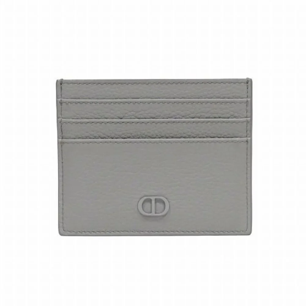 Dior CD Icon Card Holder Case Gray Leather